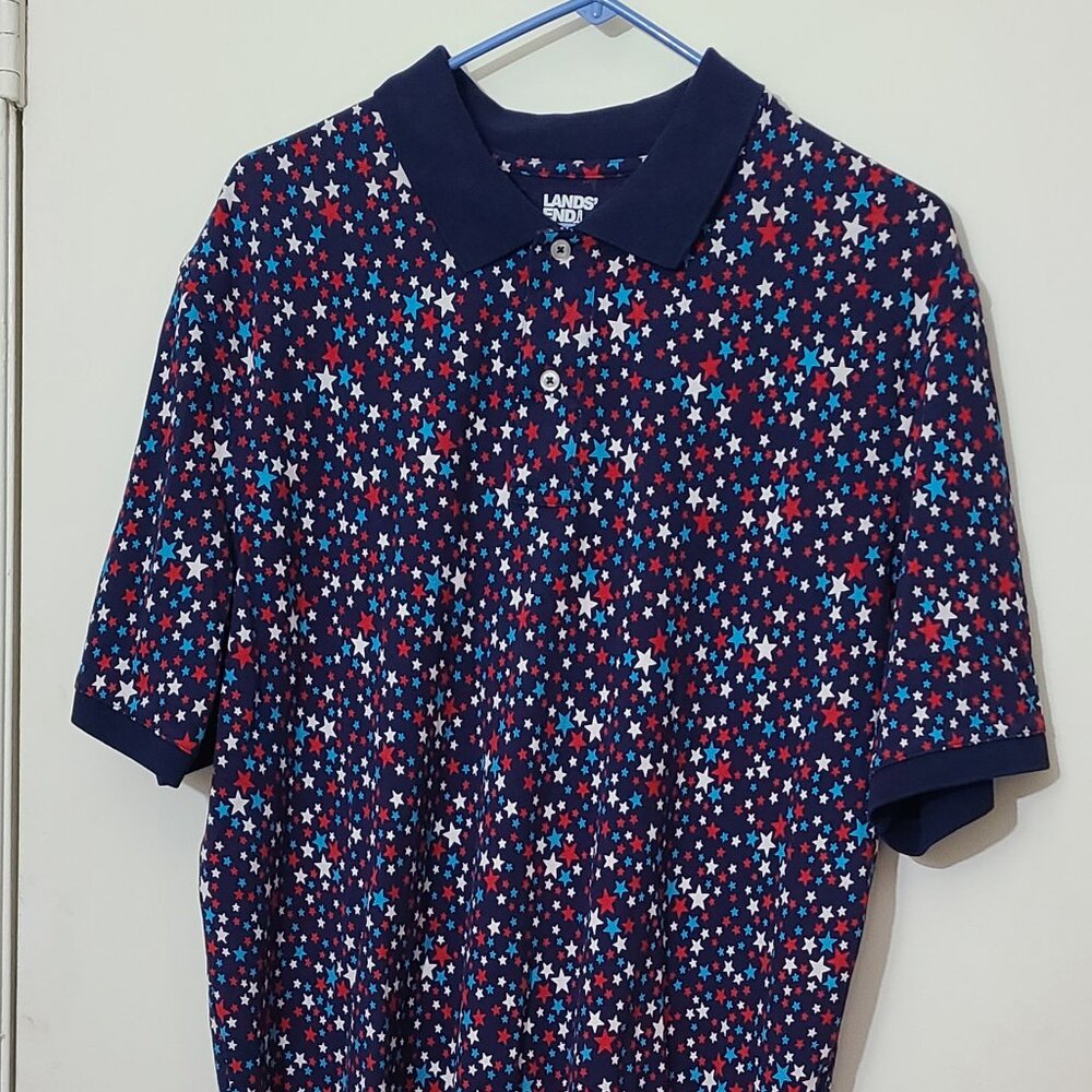 Lands End Red White & Blue Stars Polo Large